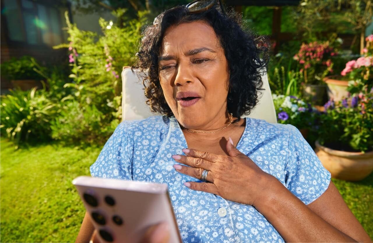 taking a video call in the garden